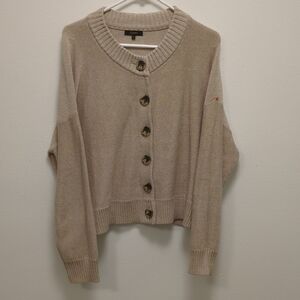Quince Beige Button-Up Cardigan